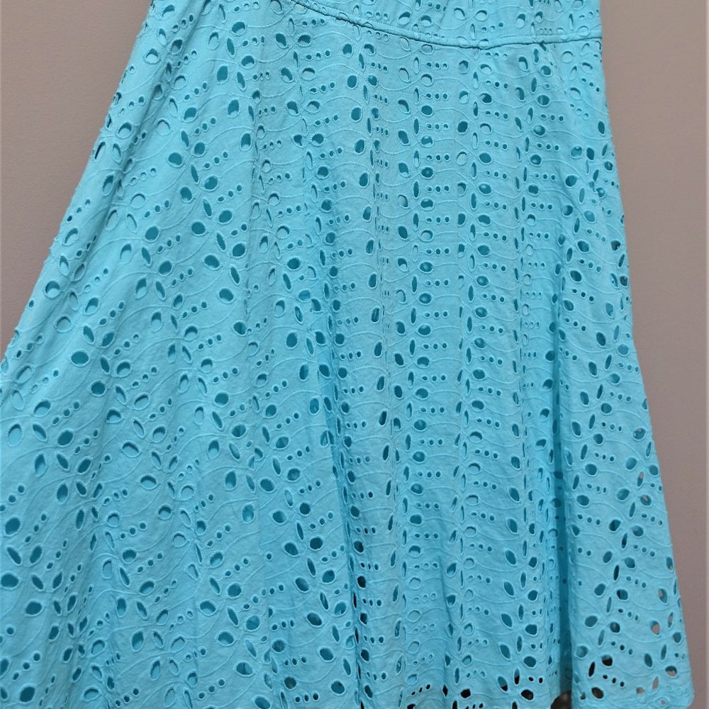 Blue Eyelet Halter Neck Sleeveless Full Inner Lining Dress for Women Size 14 US